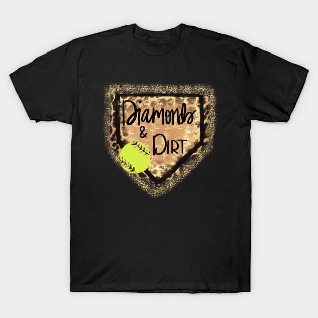 Diamonds and Dirt Softball Cheetah Faux Glitter Design T-Shirt by Sheila’s Studio